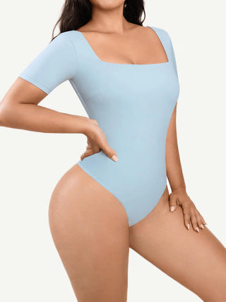 Square-Neck Short-Sleeve Tummy control Bodysuit