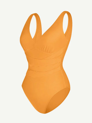 One-piece Swimsuit Built-in Elastic Mesh in the Abdomen With Removable Cups