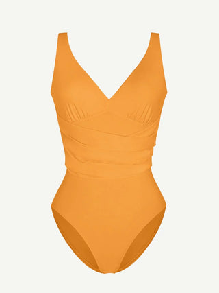 One-piece Swimsuit Built-in Elastic Mesh in the Abdomen With Removable Cups