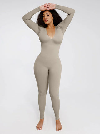 Seamless Deep V Tummy Control Waist Cinching Catsuit