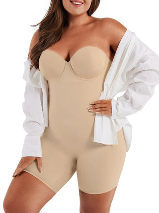 Back Smoothing Underwire Cup Push Up Bra Strapless Shortie Bodysuit