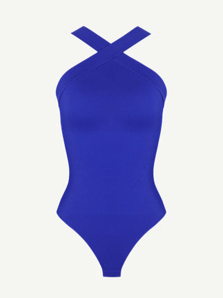 Seamless Crossover Halter Thong Bodysuit