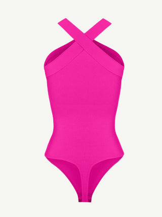 Seamless Crossover Halter Thong Bodysuit