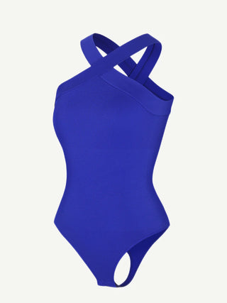 Seamless Crossover Halter Thong Bodysuit