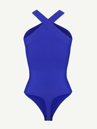 Seamless Crossover Halter Thong Bodysuit