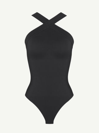 Seamless Crossover Halter Thong Bodysuit